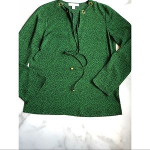 EUC Michael Kors green & navy blouse M